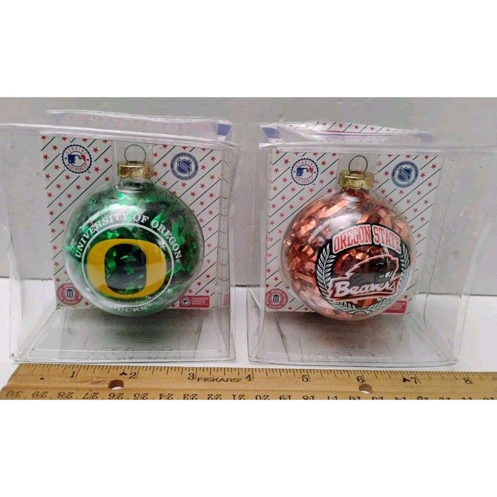 Vtg Oregon Ducks Oregon State Beavers Glass Christmas Ornaments Civil War Pair